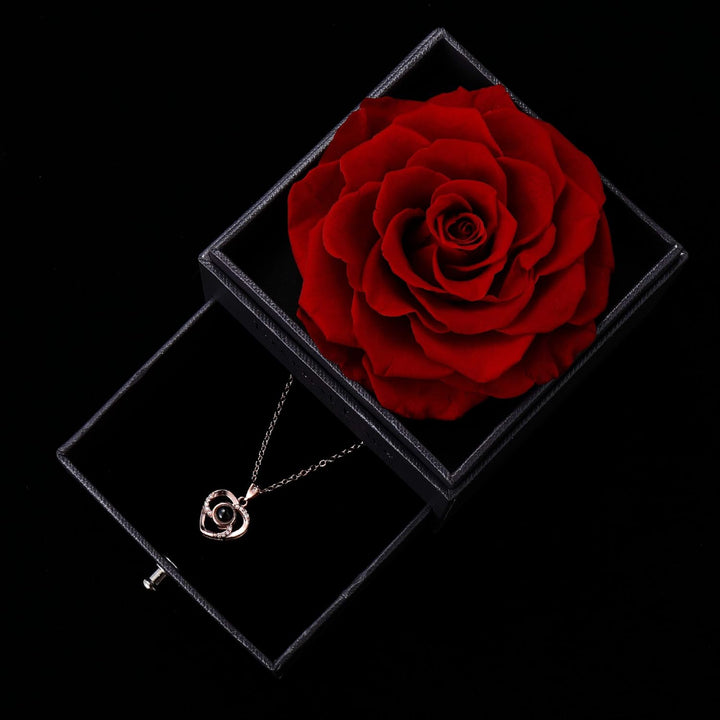 Mom Gifts Preserved Real Rose with Love You Necklace in 100 Languages Gift Set, Enchanted Real Rose Flower for Valentine'S Day Anniversary Wedding Romantic Gifts for Her (Red Rose)