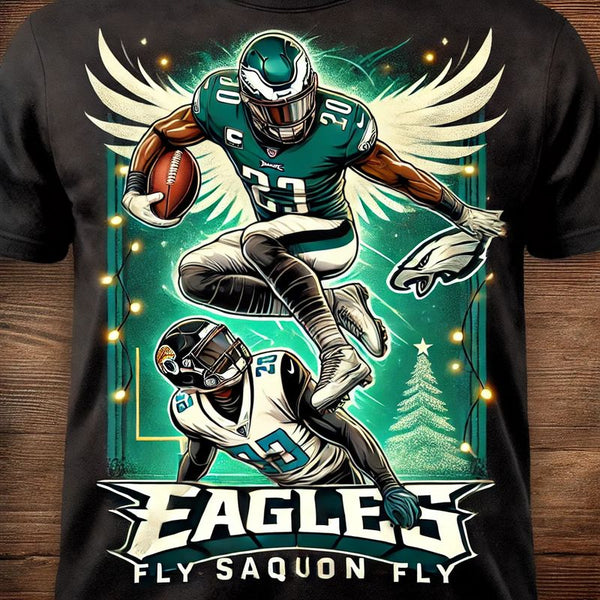 Philadelphia Eagles Christmas T-Shirt - Fly Saquon Fly | Festive Football Fan Gear